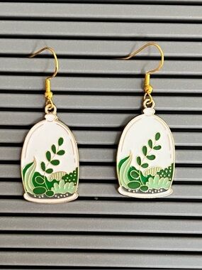 Green Terrarium Enamel Drop Earrings - Women Jewelry